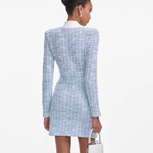 self-portrait Blue Checked Collared Knit Mini Dress Size Med - MSRP $615 - NWT - Picture 3 of 8